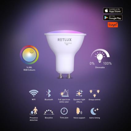 LED RGBW Stmievateľná žiarovka MR16 GU10/4,5W/230V 2700-6500K Wi-Fi Tuya