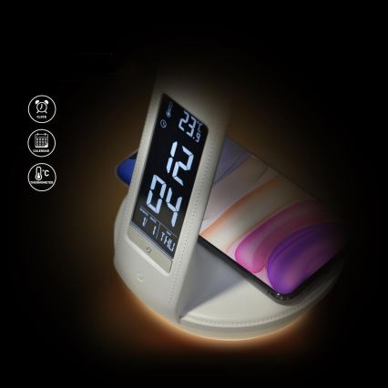 LED Stmievateľná stolná lampa s bezdrôtovým nabíjaním Qi 5W a displejom LED/6W/230V 3000/4000/6000K biela