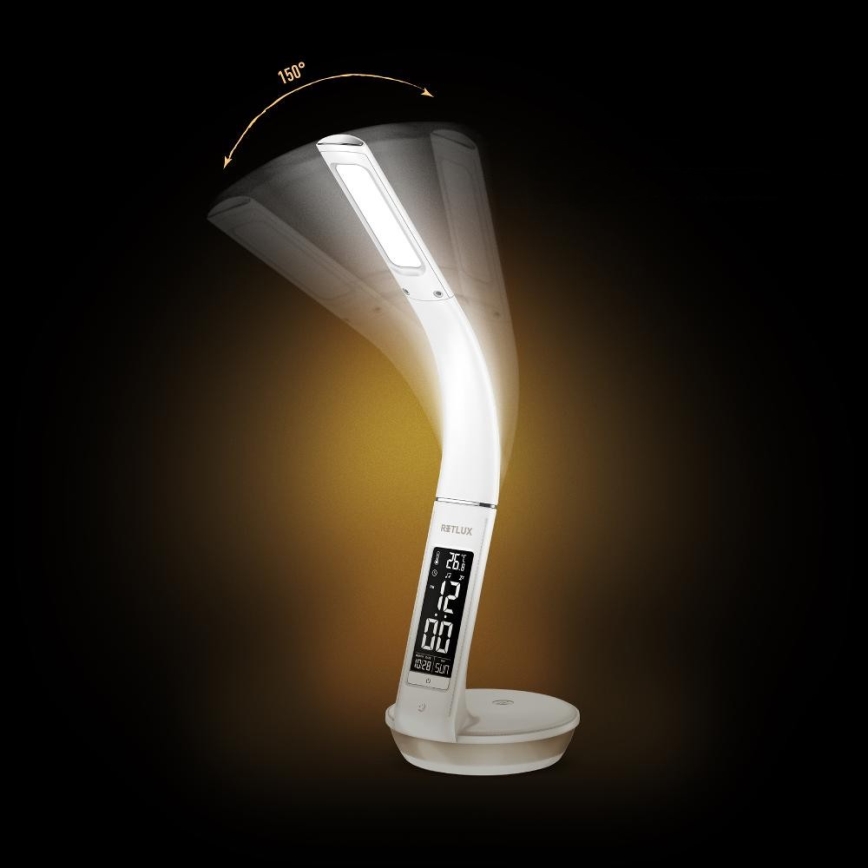 LED Stmievateľná stolná lampa s bezdrôtovým nabíjaním Qi 5W a displejom LED/6W/230V 3000/4000/6000K biela