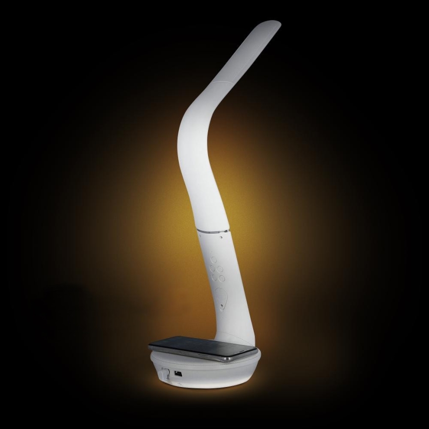 LED Stmievateľná stolná lampa s bezdrôtovým nabíjaním Qi 5W a displejom LED/6W/230V 3000/4000/6000K biela