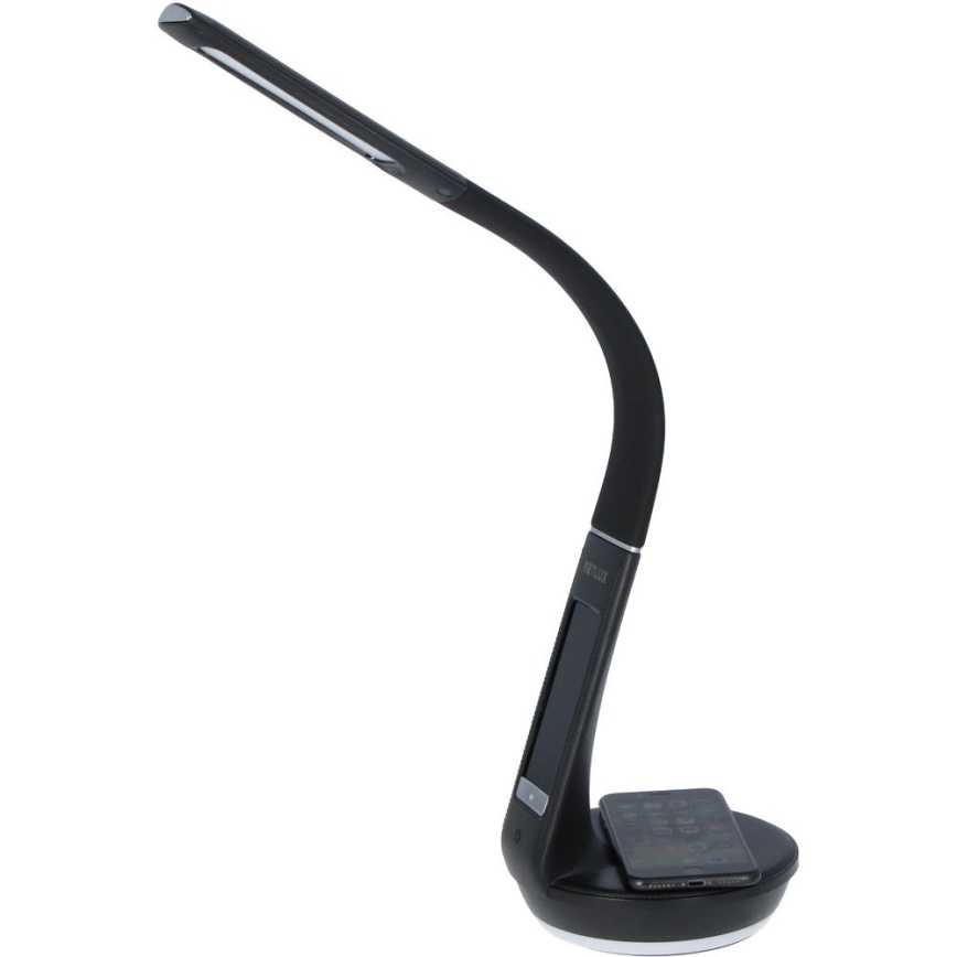 LED Stmievateľná stolná lampa s bezdrôtovým nabíjaním Qi 5W a displejom LED/6W/230V 3000/4000/6000K čierna
