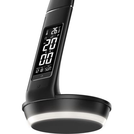 LED Stmievateľná stolná lampa s bezdrôtovým nabíjaním Qi 5W a displejom LED/6W/230V 3000/4000/6000K čierna