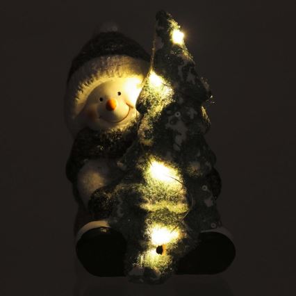 LED Vianočná dekorácia LED/2xLR44/teplá biela snehuliak so stromčekom