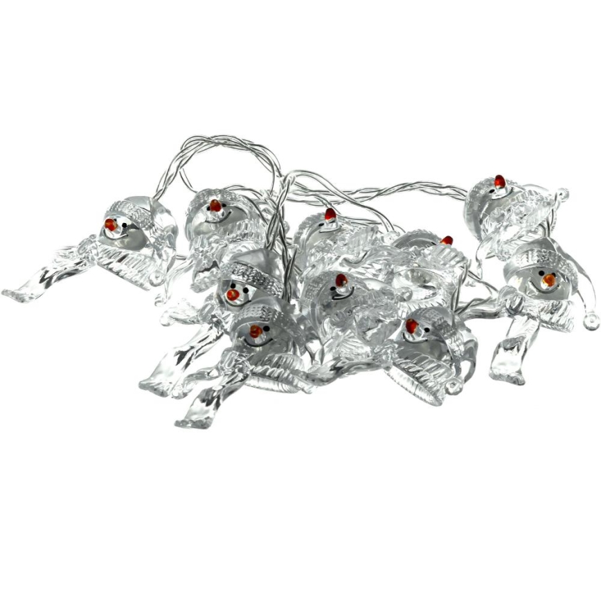 LED Vianočná reťaz 10xLED/2xAA/teplá biela 1,65m snehuliaci