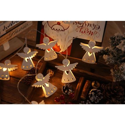 LED Vianočná reťaz 10xLED/2xAA/teplá biela 2m anjeli