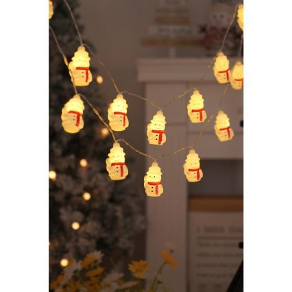 LED Vianočná reťaz 20xLED/3xAA/teplá biela 3,3m snehuliaci