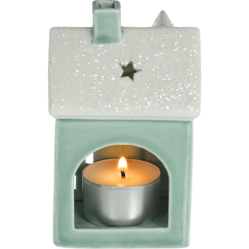 Porcelánový domček na sviečku 11,1 cm mintová
