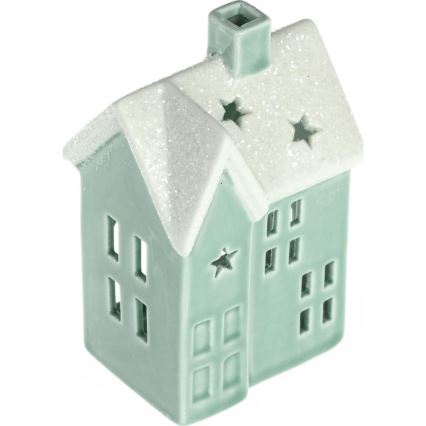 Porcelánový domček na sviečku 11,1 cm mintová