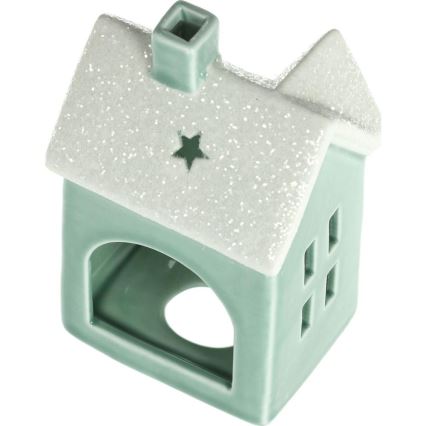 Porcelánový domček na sviečku 11,1 cm mintová