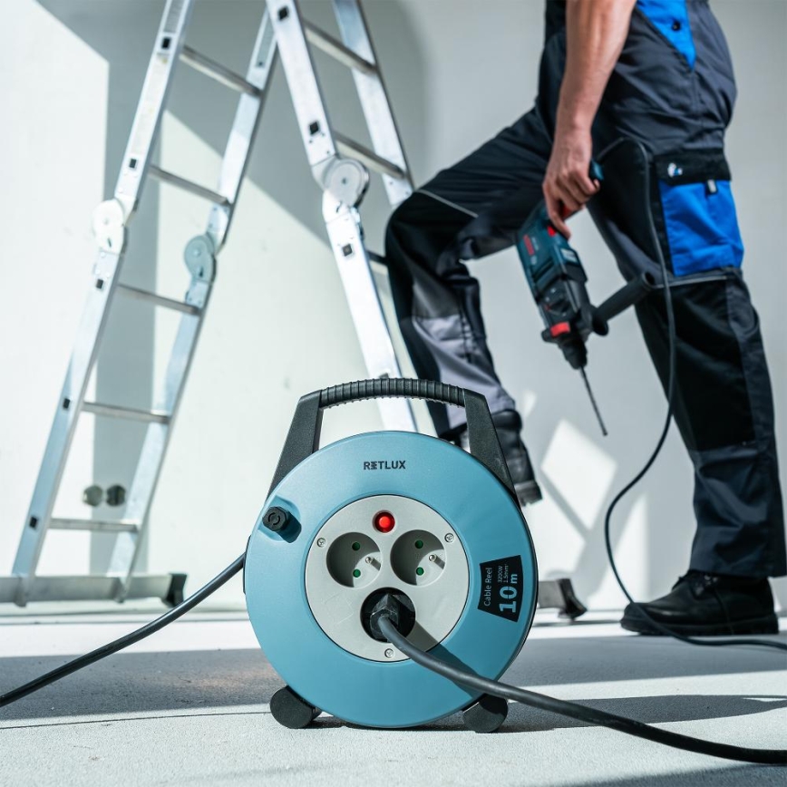 Retlux - Predlžovací kábel na bubne 3Z Typ E 10 m modrá/čierna