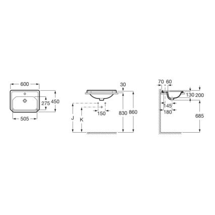 Roca A3270A5000 - Zapustené umývadlo CARMEN 60x45 cm keramika/biela