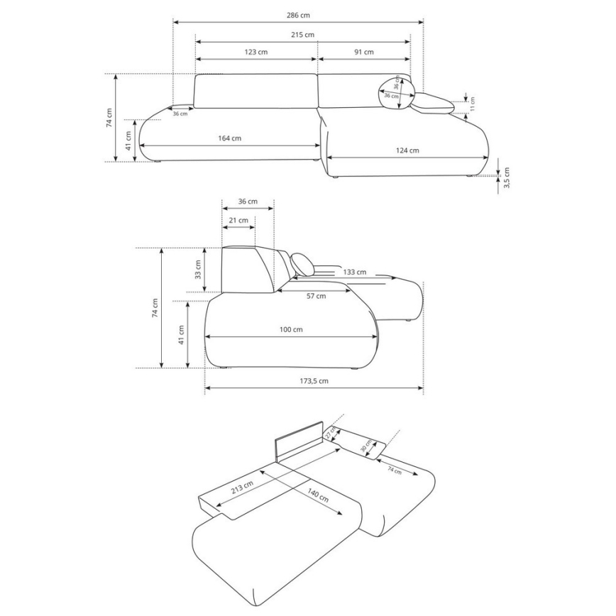 Rohová rozkladacia sedacia súprava s úložným priestorom v tvare L PRATO ľavá béžová