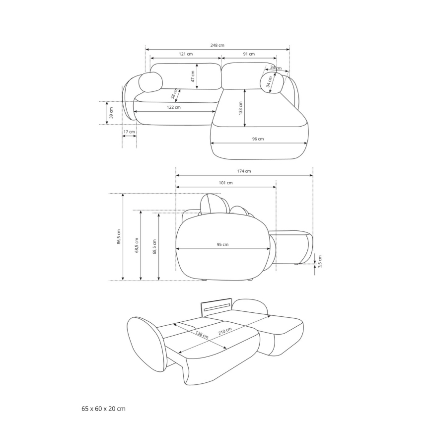 Rohová rozkladacia sedacia súprava v tvare L s úložným priestorom OLBIA, ľavé prevedenie, béžová