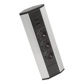 Rohový zásuvkový stĺpik 3x230V + 2xUSB-A čierna/strieborná