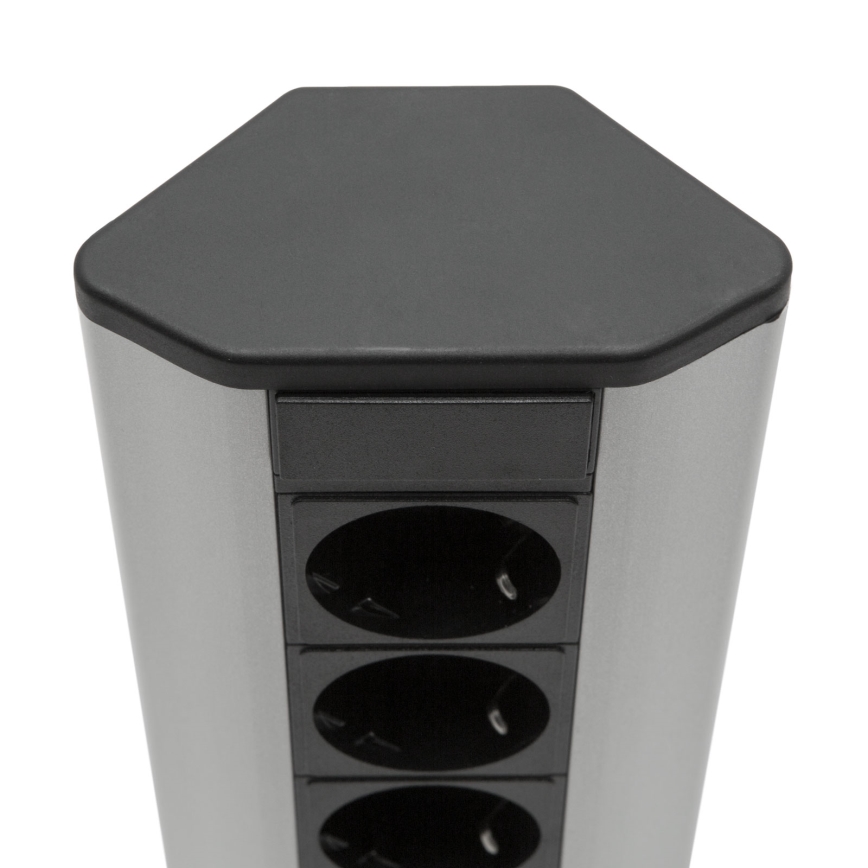 Rohový zásuvkový stĺpik 3x230V + 2xUSB-A čierna/strieborná