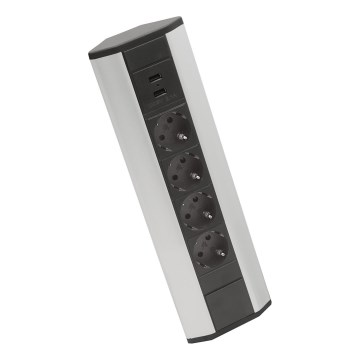 Rohový zásuvkový stĺpik 4x230V + 2xUSB-A čierna/strieborná