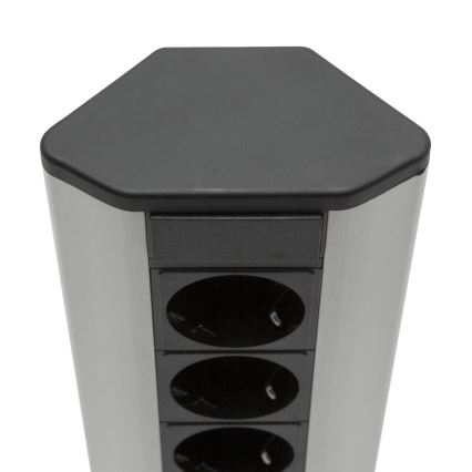 Rohový zásuvkový stĺpik 4x230V + 2xUSB-A čierna/strieborná