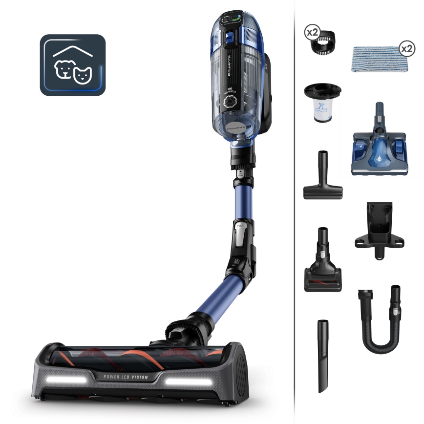 Rowenta - Tyčový vysávač s mopom X-FORCE FLEX ANIMAL AQUA AUTO 3v1 480W/32,4V 2500 mAh modrá