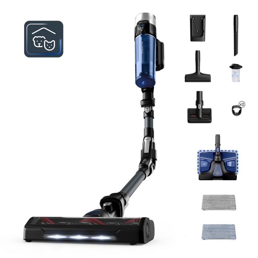Rowenta - Tyčový vysávač s mopom X-FORCE FLEX ANIMAL AQUA AUTO 4v1 250W/25,2V 2500 mAh čierna/modrá