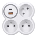 Rozbočovač 3x 16A + USB A+C rýchlonabíjačka 20W