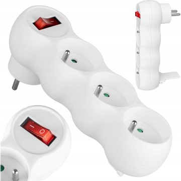 Rozbočovač zásuviek s vypínačom, 3 zásuvky