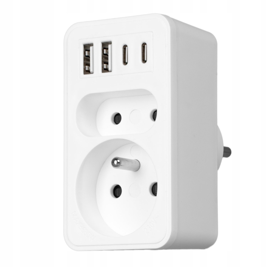 Rozbočovacia zásuvka 2× zásuvky + 2× USB-C + 2× USB-A
