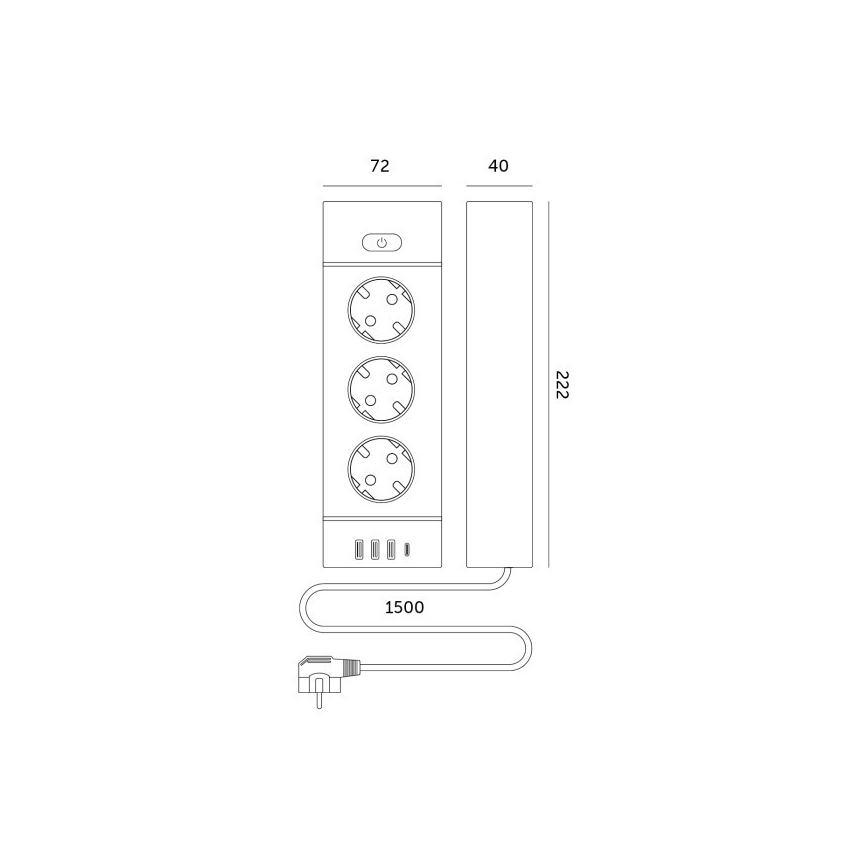 Rozbočovacia zásuvka s vypínačom LINEA PRO 3x230V+ 3xUSB-A + 1xUSB-C SCHUKO 1,5 m biela+
