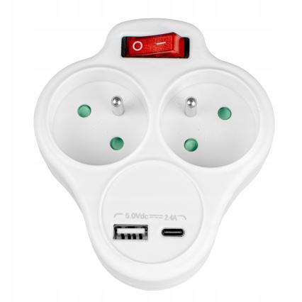 Rozbočovacia zásuvka s vypínačom 2× zásuvky + USB-C + USB-A