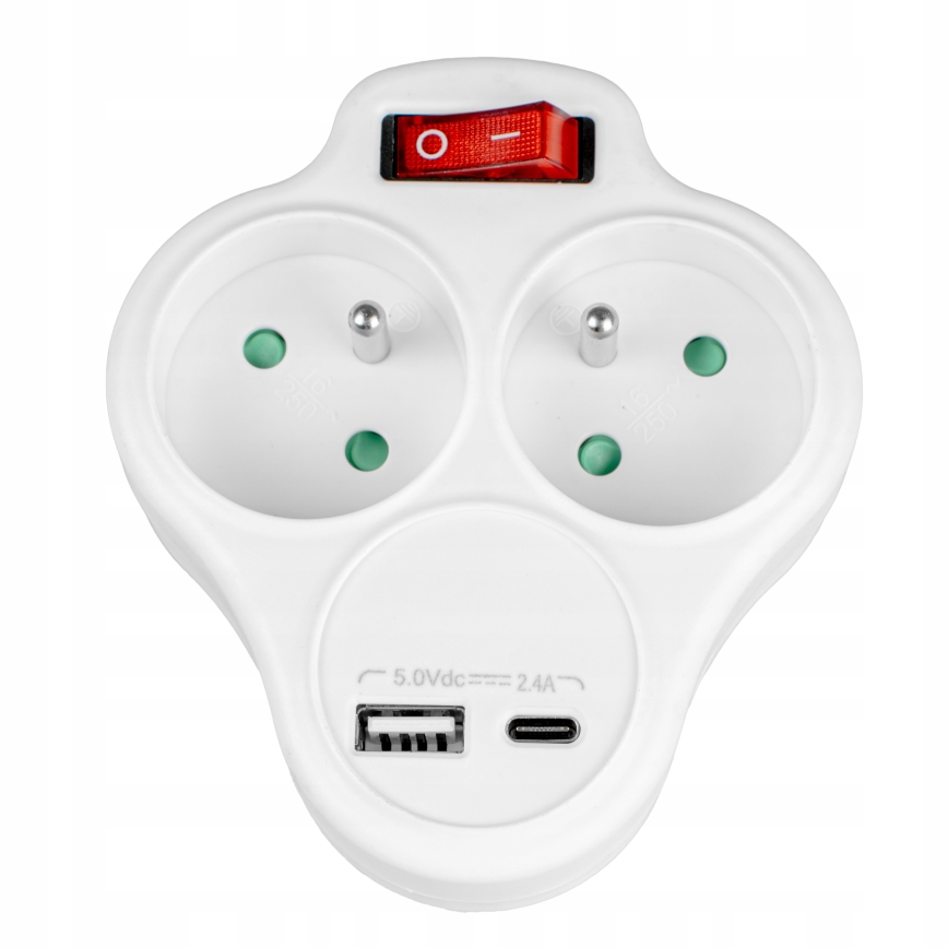 Rozbočovacia zásuvka s vypínačom 2× zásuvky + USB-C + USB-A