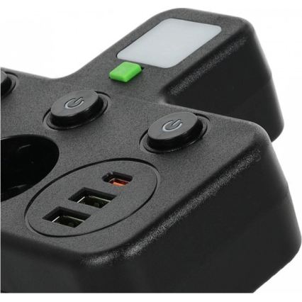 Rozbočovacia zásuvka s vypínačom a LED osvetlením LINEA PRO 2Z + 3xUSB A/C SCHUKO 4000K čierna