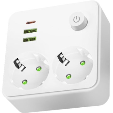 Rozbočovacia zásuvka s vypínačom LINEA 2x230V + 3xUSB A/C SCHUKO biela