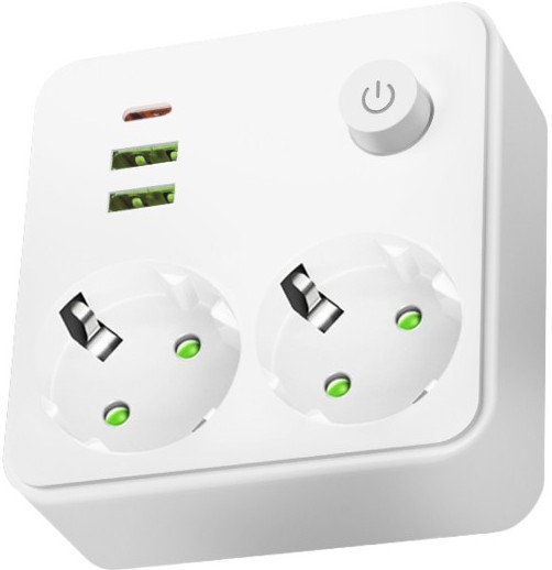 Rozbočovacia zásuvka s vypínačom LINEA 2x230V + 3xUSB A/C SCHUKO biela