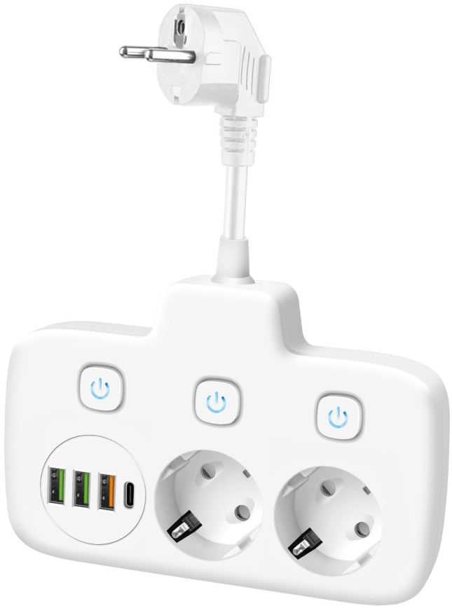 Rozbočovacia zásuvka s vypínačom LINEA 2x230V + 4xUSB A/C SCHUKO biela