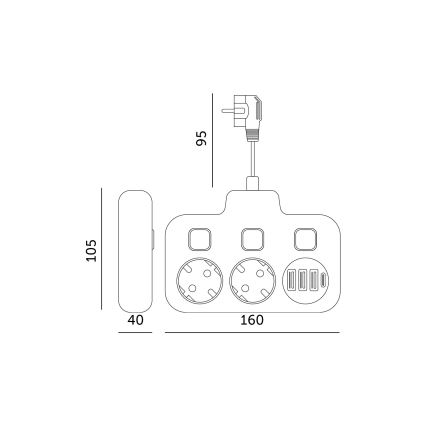 Rozbočovacia zásuvka s vypínačom LINEA 2x230V + 4xUSB A/C SCHUKO biela