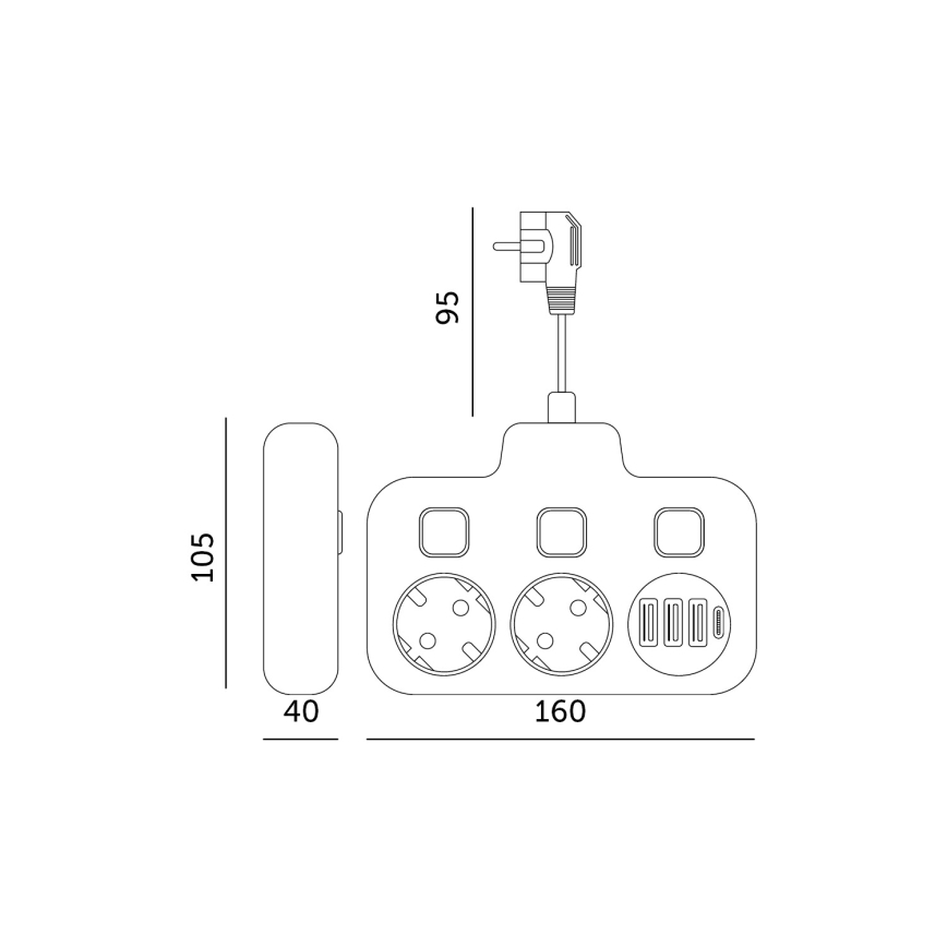 Rozbočovacia zásuvka s vypínačom LINEA 2x230V + 4xUSB A/C SCHUKO čierna