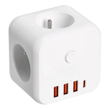 Rozbočovacia zásuvka s vypínačom LINEA 3x230V + 4xUSB A/C biela