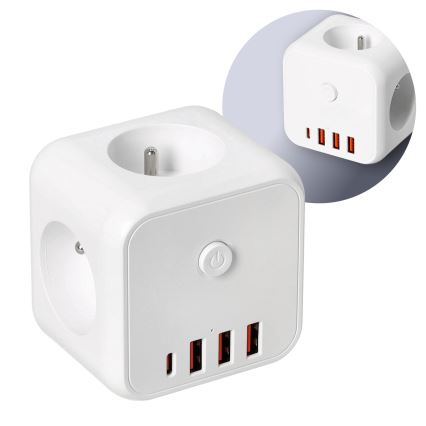 Rozbočovacia zásuvka s vypínačom LINEA 3x230V + 4xUSB A/C biela