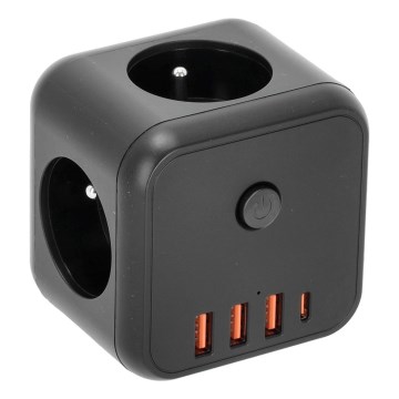 Rozbočovacia zásuvka s vypínačom LINEA 3x230V + 4xUSB A/C čierna