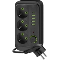 Rozbočovacia zásuvka s vypínačom LINEA 3x230V + 5xUSB A/C 1,5 m SCHUKO čierna