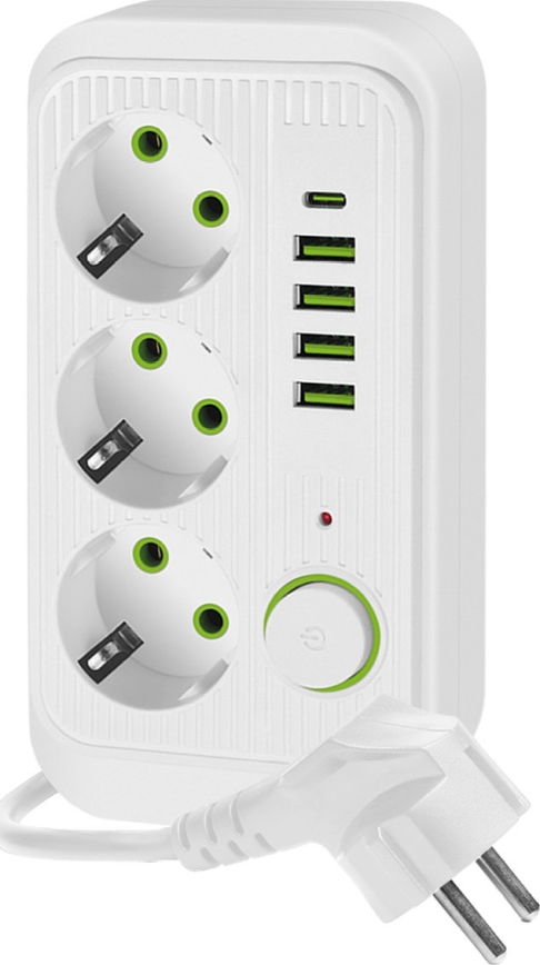 Rozbočovacia zásuvka s vypínačom LINEA 3x230V + 5xUSB A/C SCHUKO 5 m biela