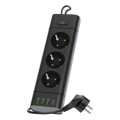 Rozbočovacia zásuvka s vypínačom LINEA PRO 3x230V+3xUSB-A + 1xUSB-C SCHUKO 1,5 m čierna