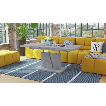 Rozkladací konferenčný/jedálenský stôl NINO so zdvíhacou doskou, betónovo sivý