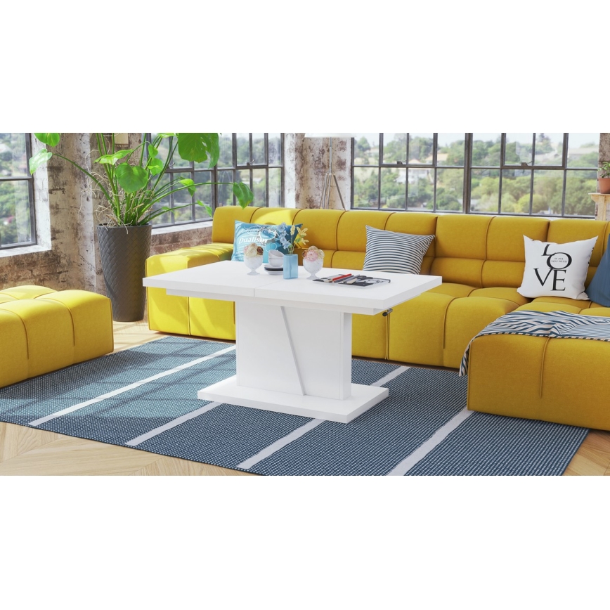 Rozkladací konferenčný/jedálenský stôl s výškovo nastaviteľnou doskou NINO biela