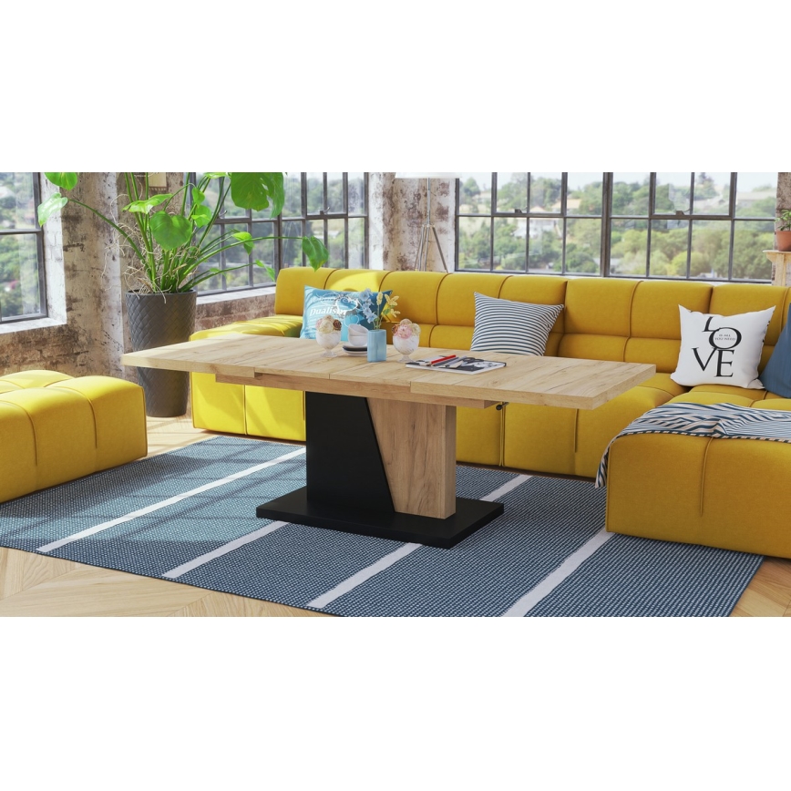 Rozkladací konferenčný/jedálenský stôl s zdvíhacou doskou NINO dub craft/čierna