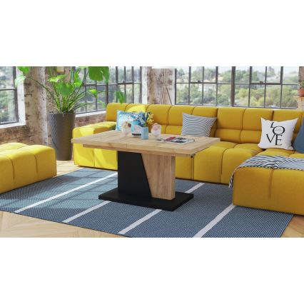 Rozkladací konferenčný/jedálenský stôl s zdvíhacou doskou NINO dub craft/čierna