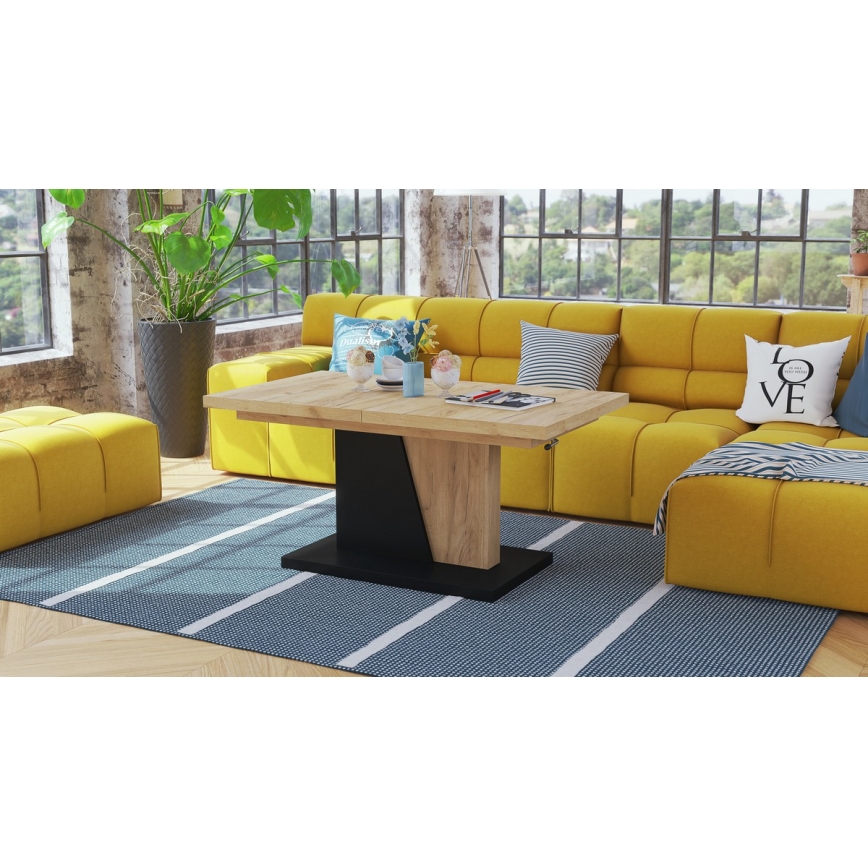 Rozkladací konferenčný/jedálenský stôl s zdvíhacou doskou NINO dub craft/čierna