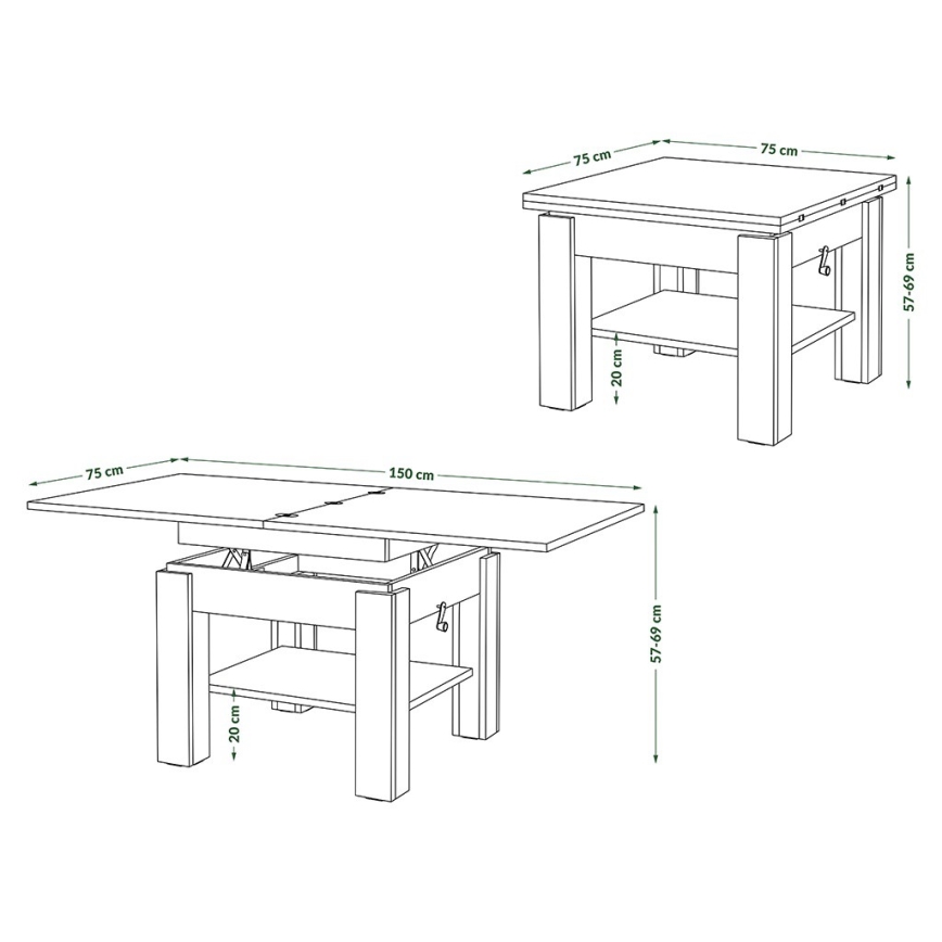 Rozkladací konferenčný/jedálenský stôl so zdvíhacou doskou CALEB biela
