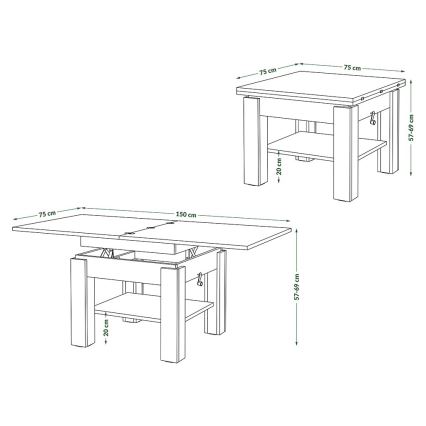 Rozkladací konferenčný/jedálenský stôl so zdvíhacou doskou CALEB dub craft/čierna