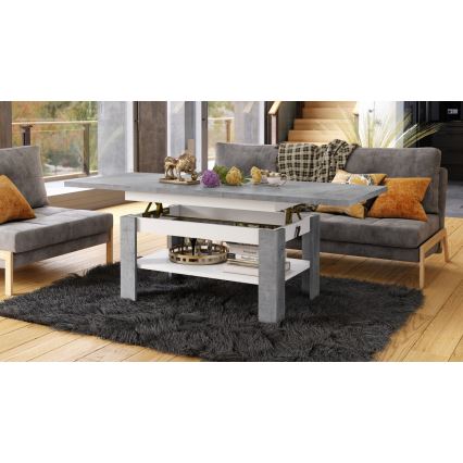 Rozkladací konferenčný stôl s výklopnou doskou ROY 130/170x65 cm šedý betón/biela