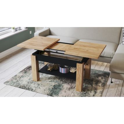 Rozkladací konferenčný stolík s policou ADONIS 110/150x68 cm dub craft/čierna